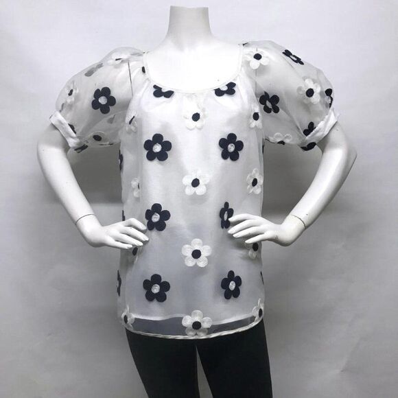 VOOM JOY HAN Embroidered DAISY PUFF Sleeve Top M - Picture 8 of 15